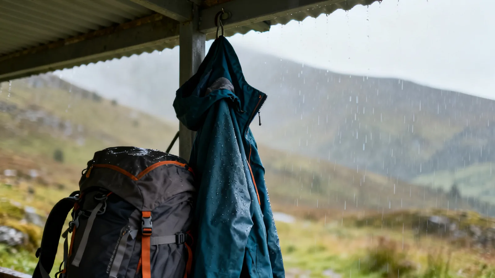 Rain jacket and warm layers packed for a highland walk